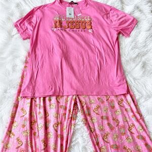 Simply Southern Jesus Coffee Pajama Set XL Pink Western Cowboy NWT Christian